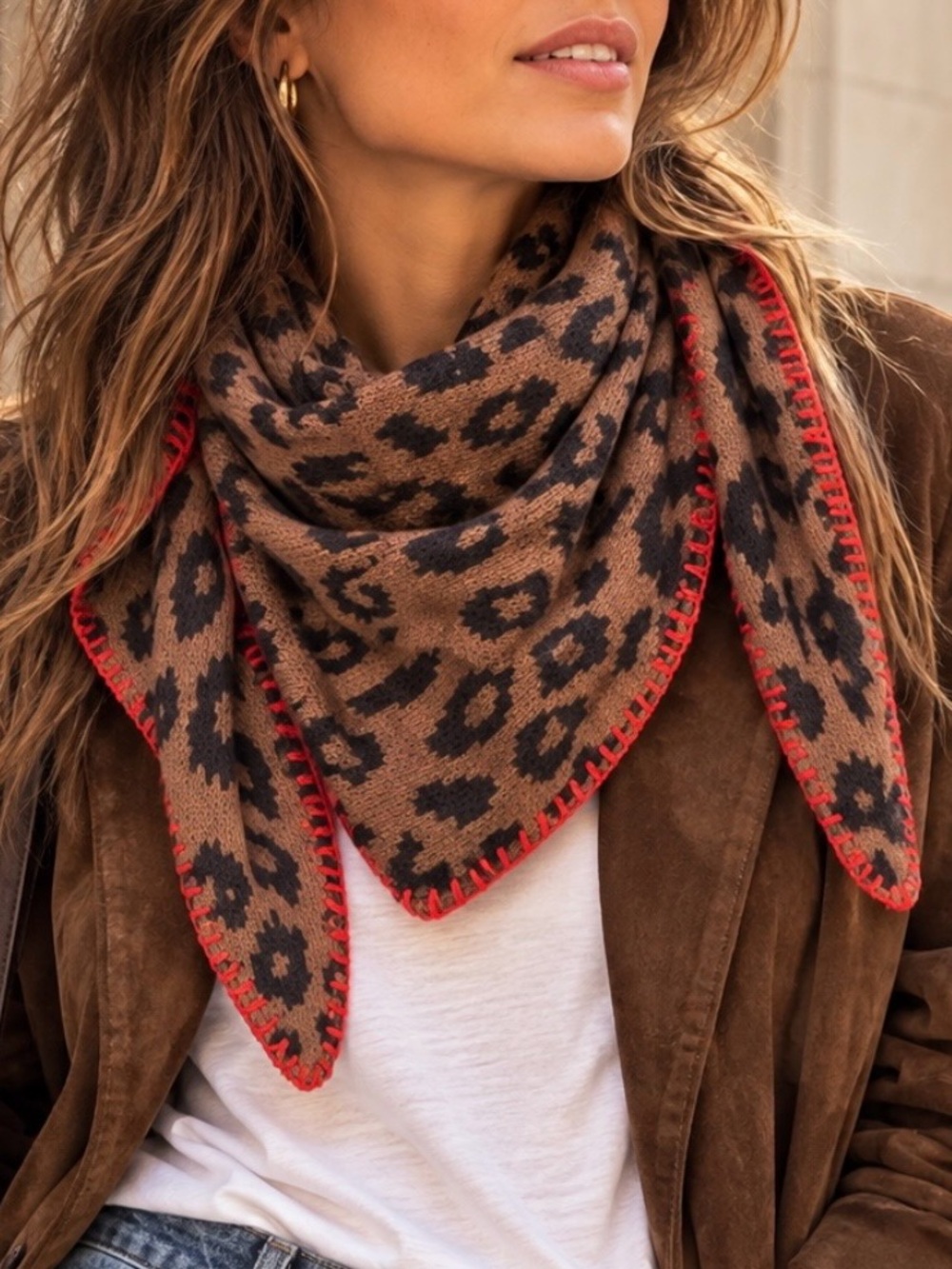NWT | Rachel Zoe Leopard Triangle Scarf Brown Red One Size $38